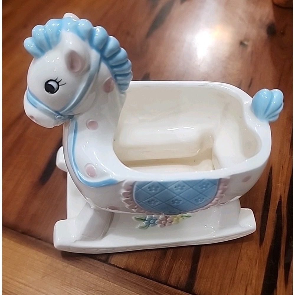 Lefton Japan Planter Pink Polka Dot Rocking Horse Nursery Ceramic Vintage